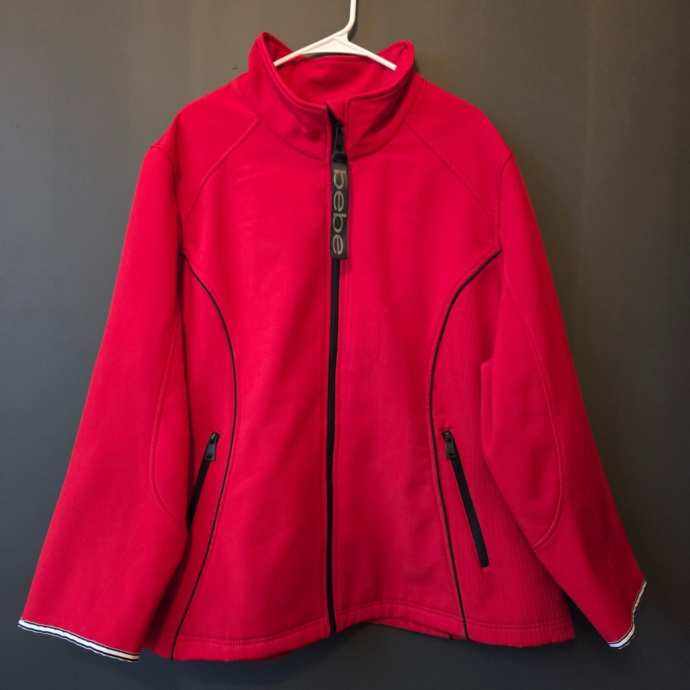 Bebe Sport‎ Red Full Zip Fleece Lined Track Jacket Plus Size 3X Softshell Piping
